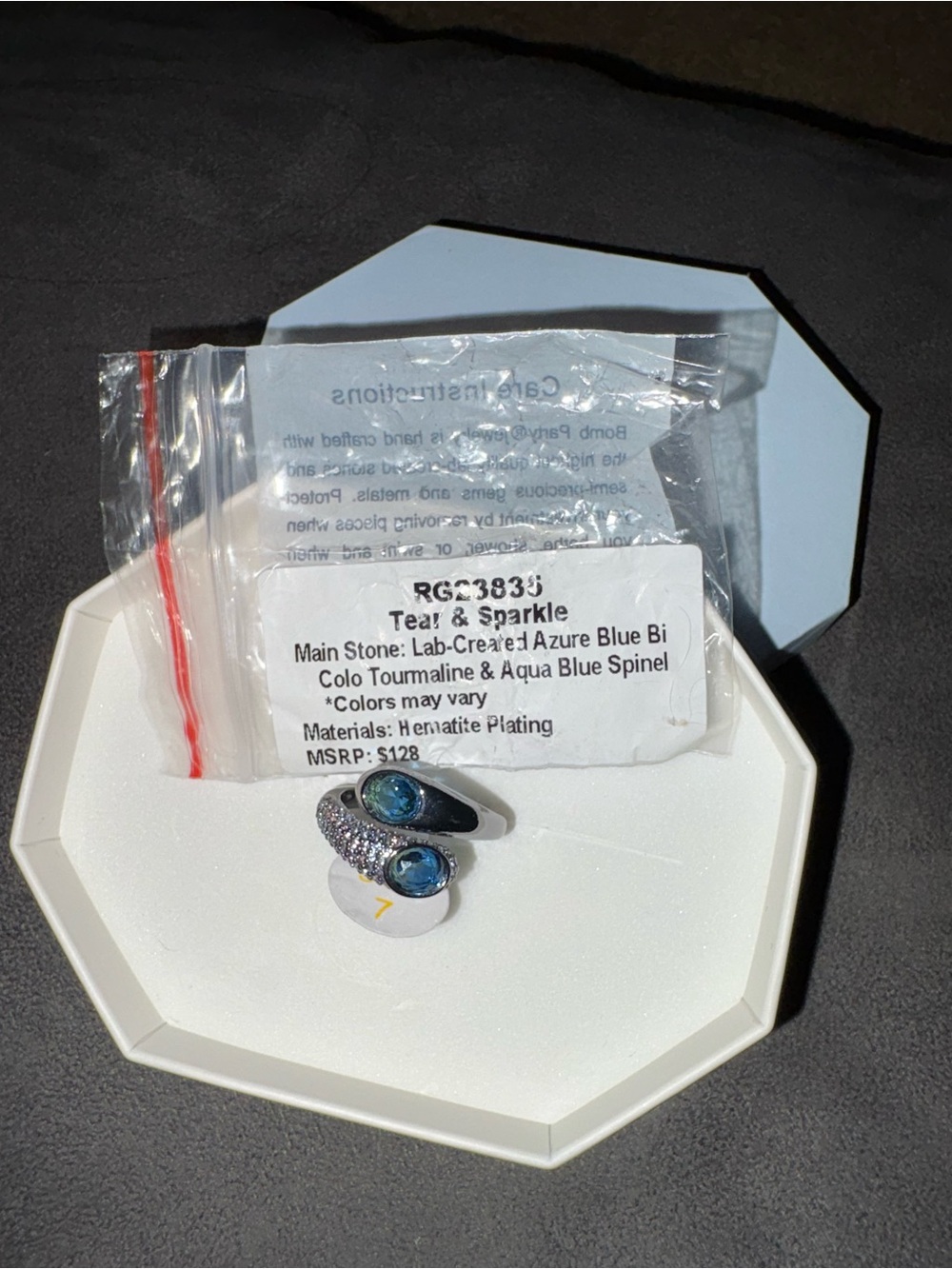 Teal & Sparkle Blue Hematite-Plated Ring - Teal & Sparkle